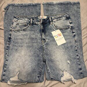 distressed acid wash flair jeans